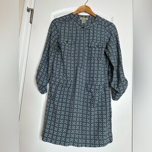 Davina Navy Blue & White Geometric Print Long Sleeve Shirt Dress Size 8